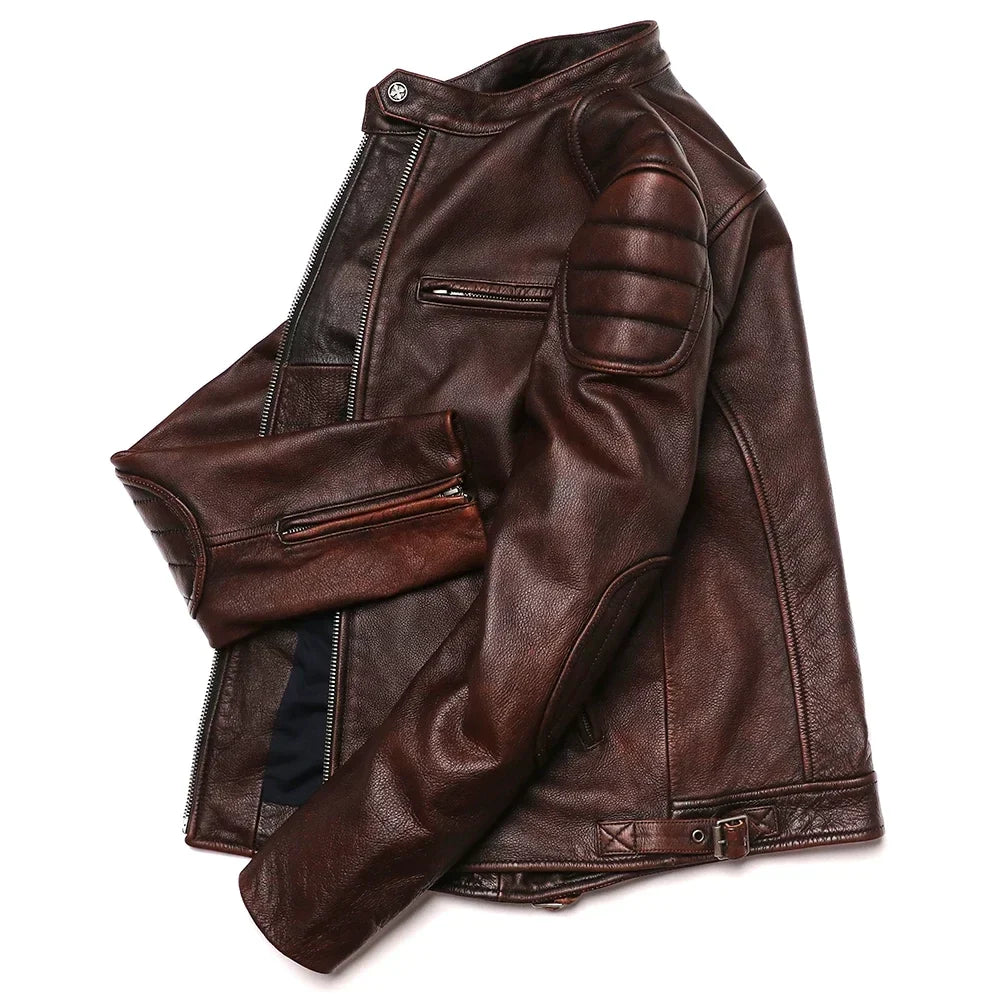 Signature Tunica Men's Vintage Brown Genuine Leather Biker Jacket